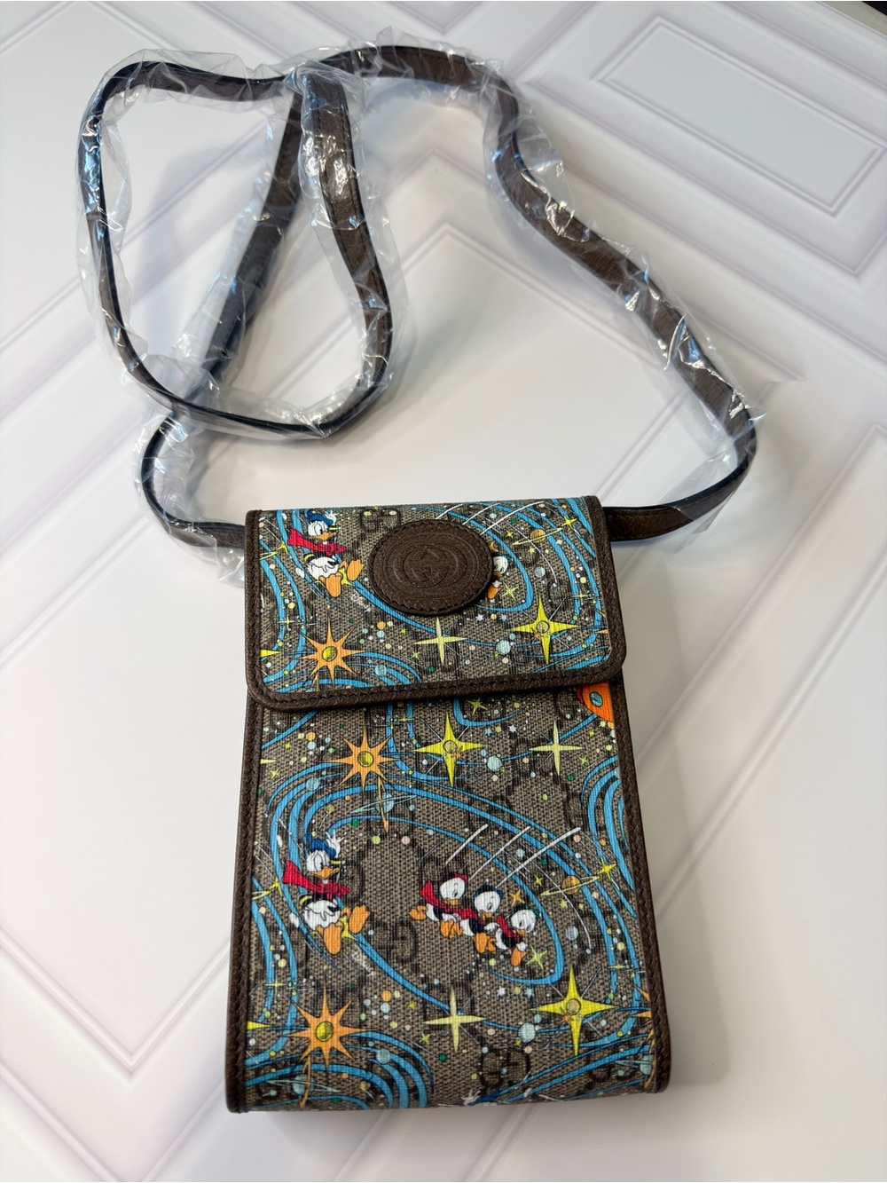 Gucci Brown Canvas Disney x Gucci Donald Duck Crossbody Bag